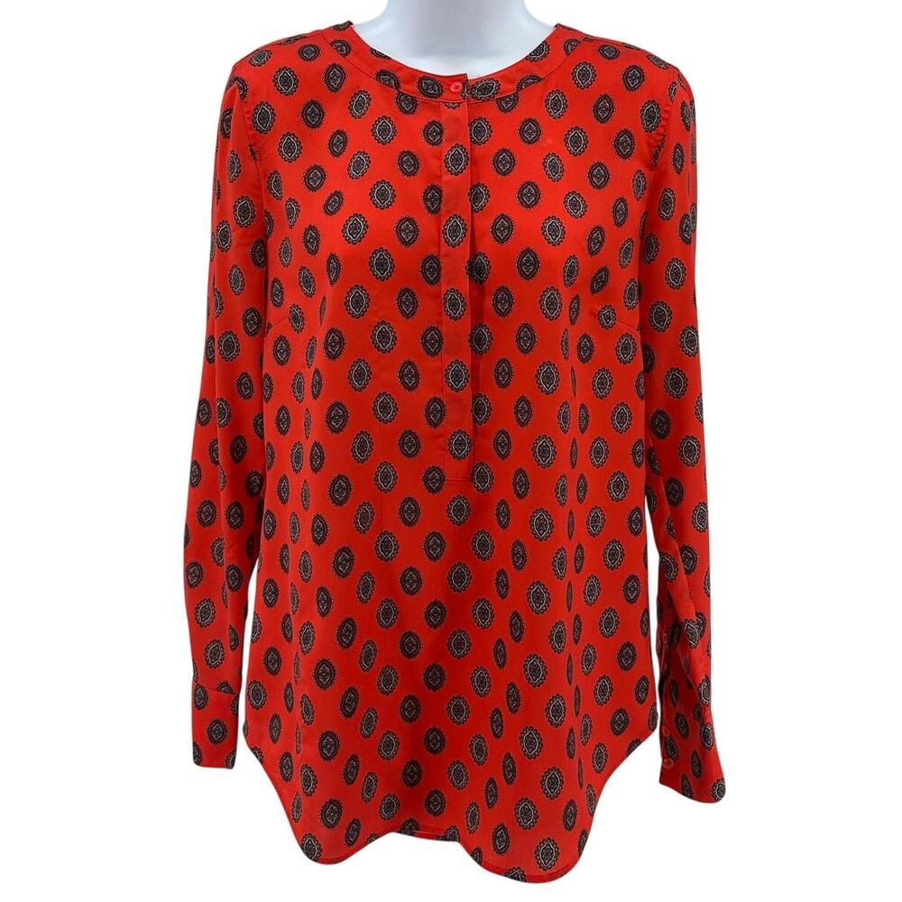 J.Crew Shirt WMNS XS Orange Geometric Paisley Long Sleeve Lightweight Blouse